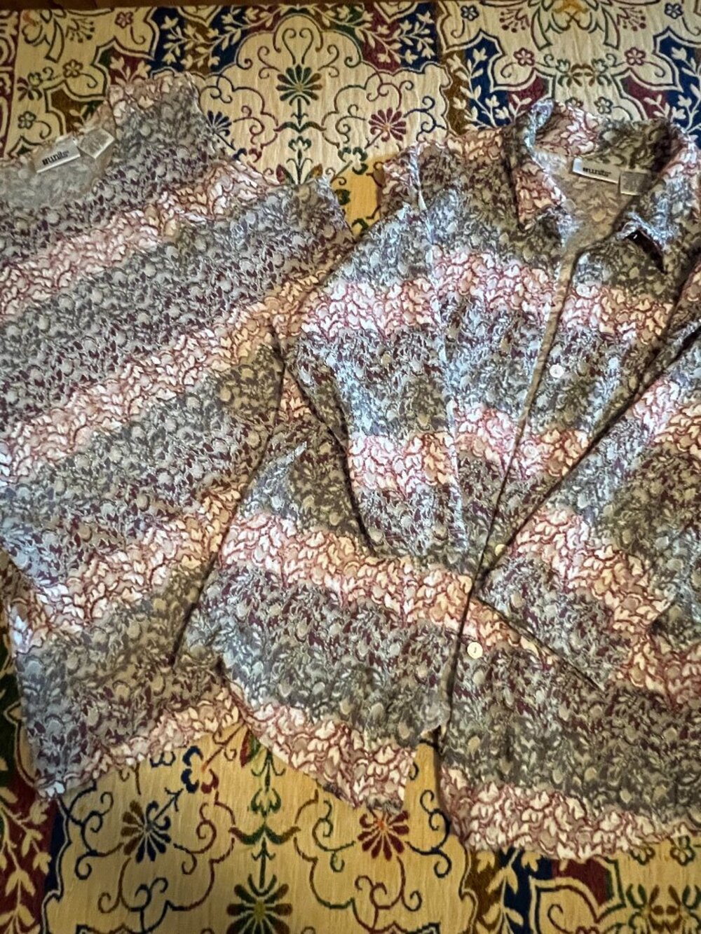 Vintage UNITS Brand size Large Tank and Cover up Button up Shirt Lace Fabric